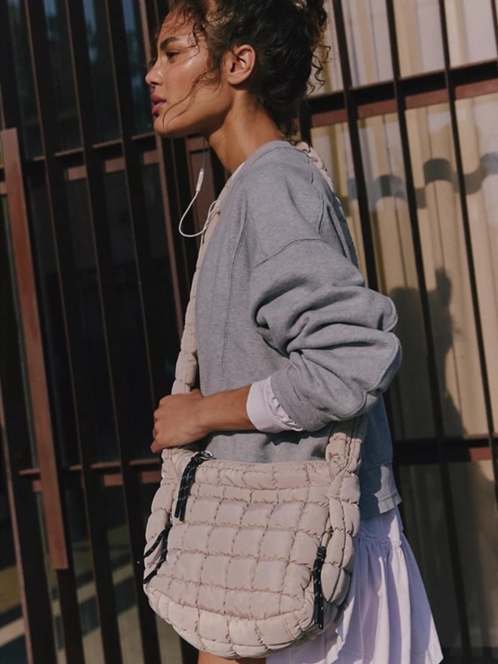 Free People FP Movement Quilted Baby Carryall Sling Bag In Tofu Taupe New - Picture 1 of 16